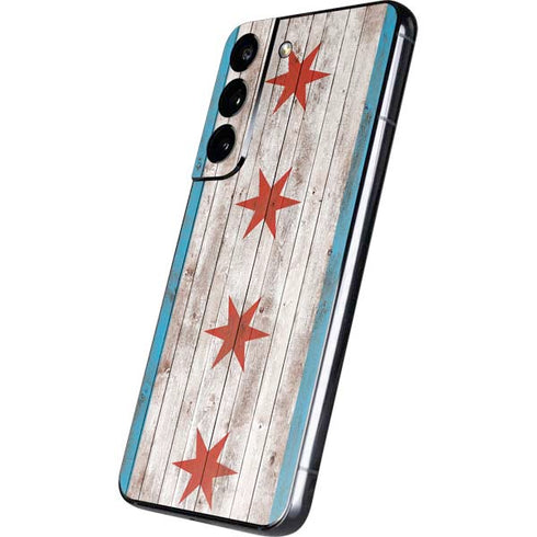 Chicago Flag Dark Wood Galaxy S22 Skin